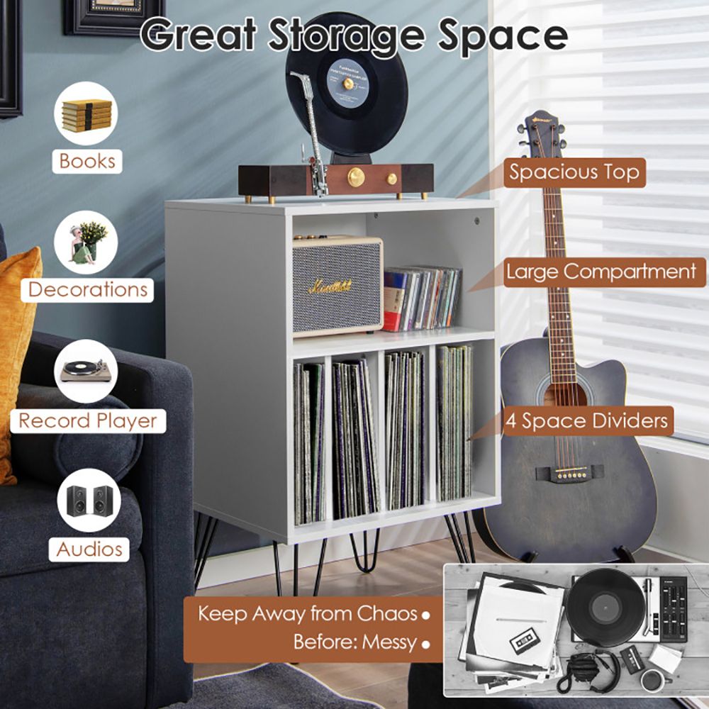 Freestanding Record Player Stand with Open Storage