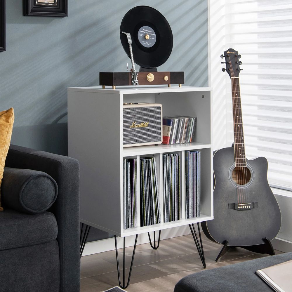 Freestanding Record Player Stand with Open Storage