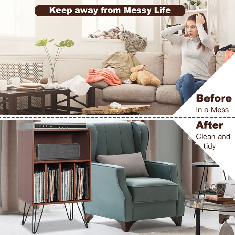 Freestanding Record Player Stand with Open Storage