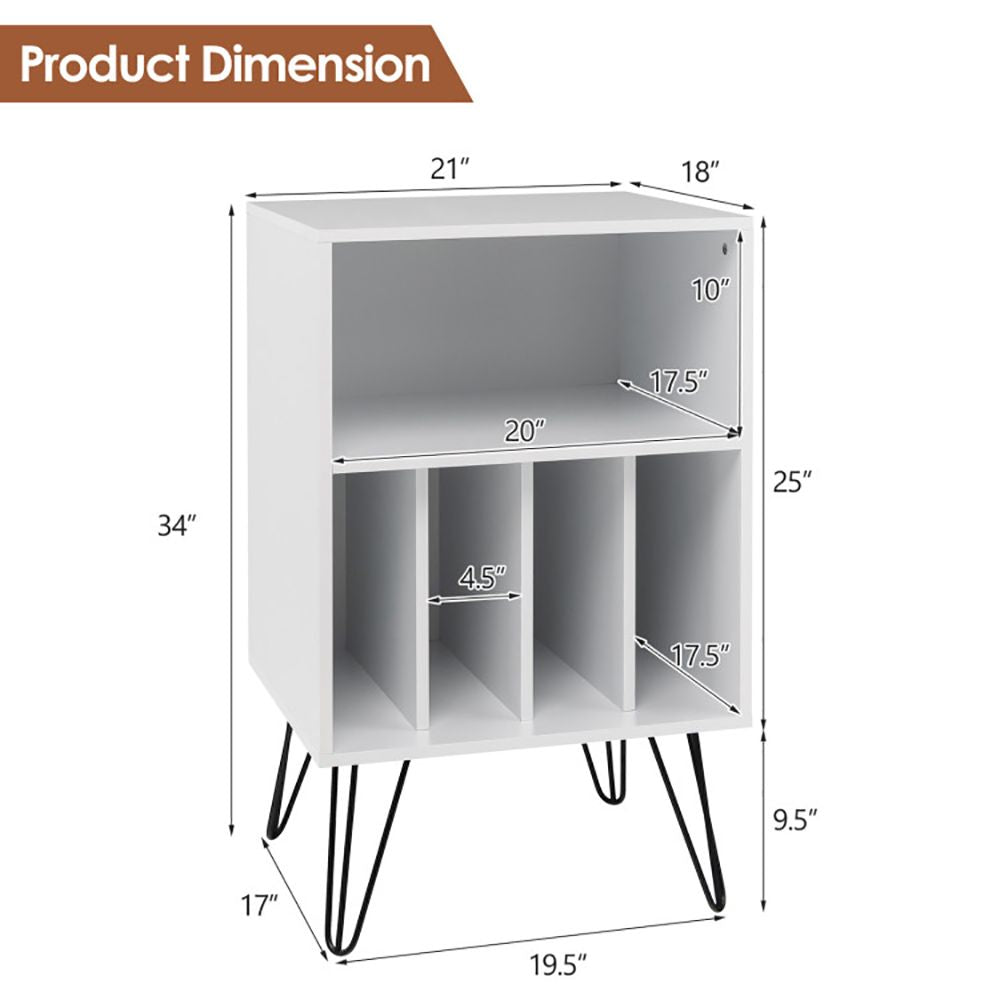 Freestanding Record Player Stand with Open Storage
