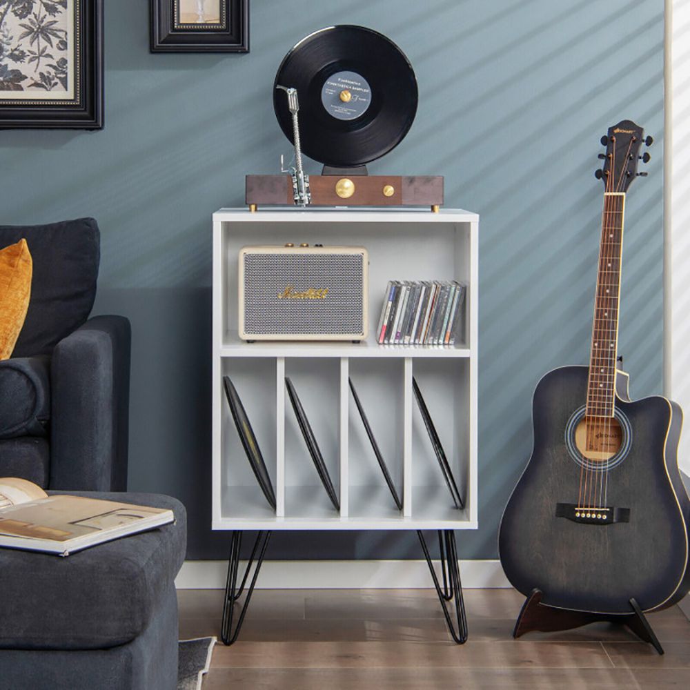 Freestanding Record Player Stand with Open Storage