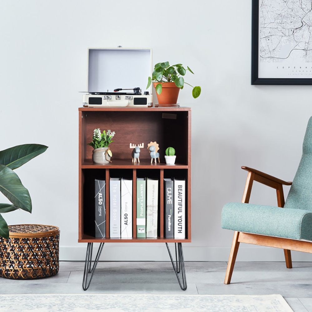 Freestanding Record Player Stand with Open Storage