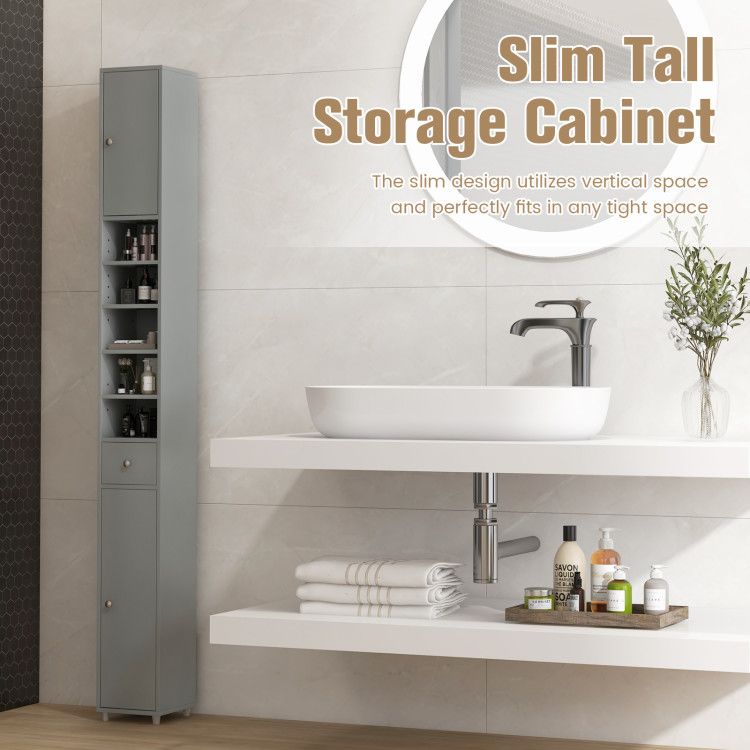 Slim Freestanding Bathroom Cabinet with Adjustable Shelves and Drawer
