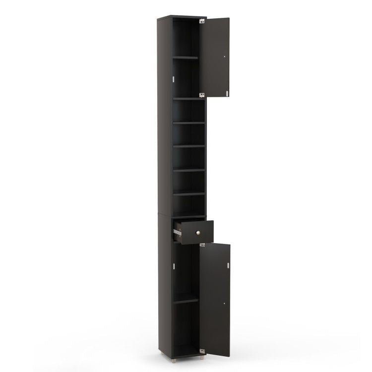 Slim Freestanding Bathroom Cabinet with Adjustable Shelves and Drawer