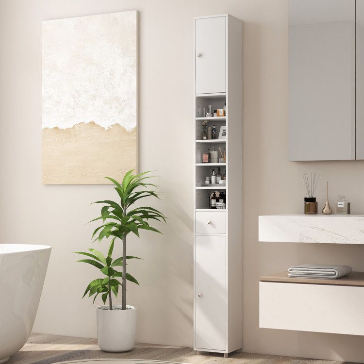 Slim Freestanding Bathroom Cabinet with Adjustable Shelves and Drawer