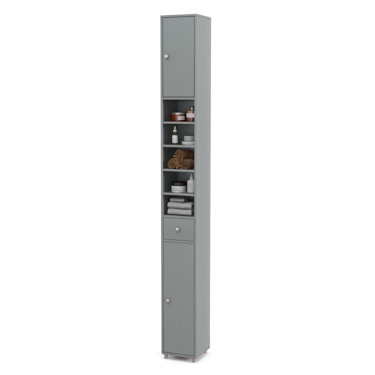 Slim Freestanding Bathroom Cabinet with Adjustable Shelves and Drawer - Gray