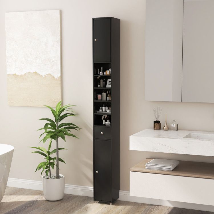 Slim Freestanding Bathroom Cabinet with Adjustable Shelves and Drawer