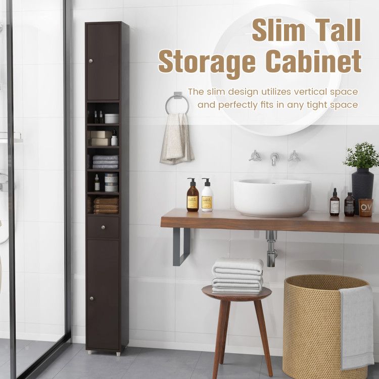 Slim Freestanding Bathroom Cabinet with Adjustable Shelves and Drawer