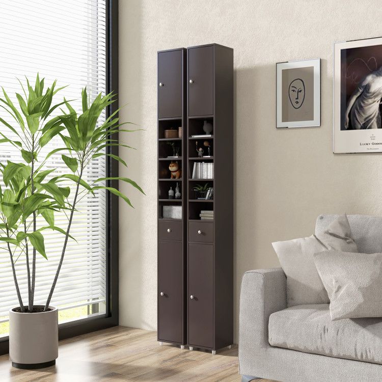Slim Freestanding Bathroom Cabinet with Adjustable Shelves and Drawer
