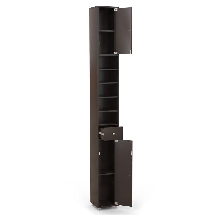Slim Freestanding Bathroom Cabinet with Adjustable Shelves and Drawer