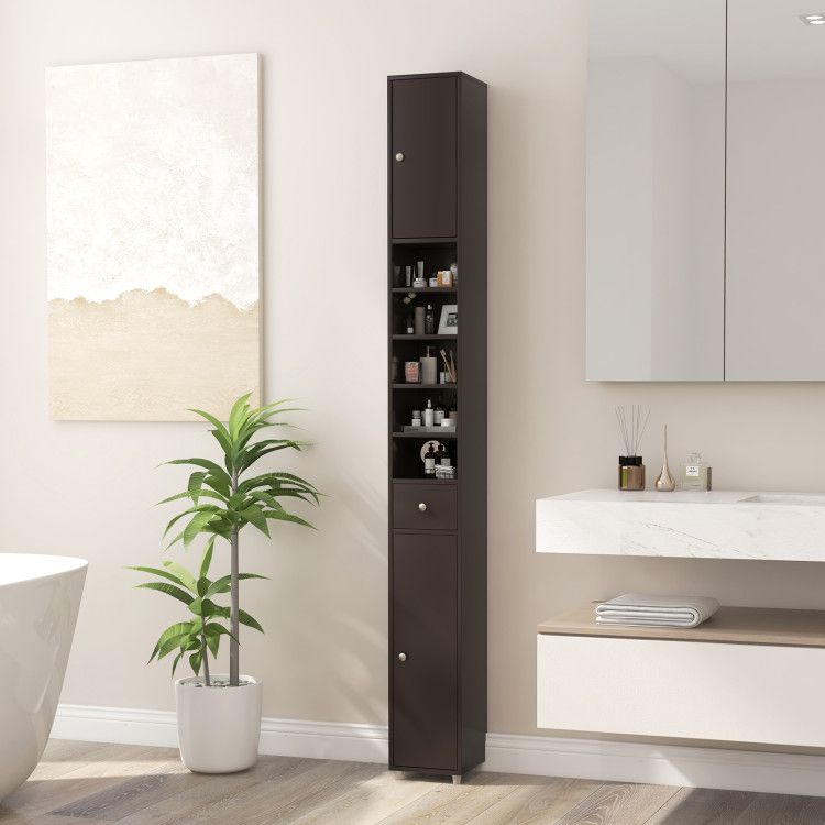 Slim Freestanding Bathroom Cabinet with Adjustable Shelves and Drawer