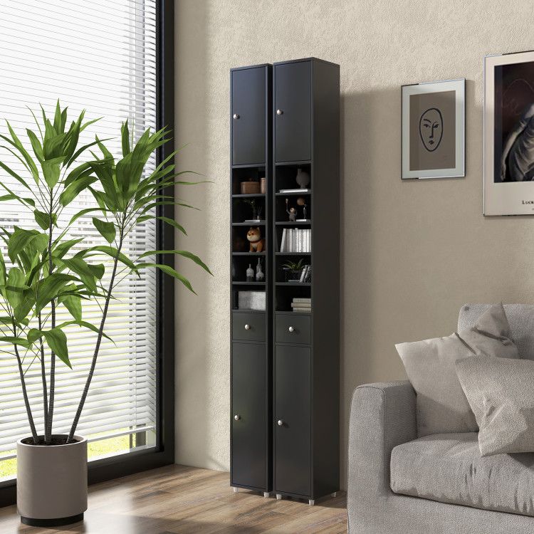 Slim Freestanding Bathroom Cabinet with Adjustable Shelves and Drawer