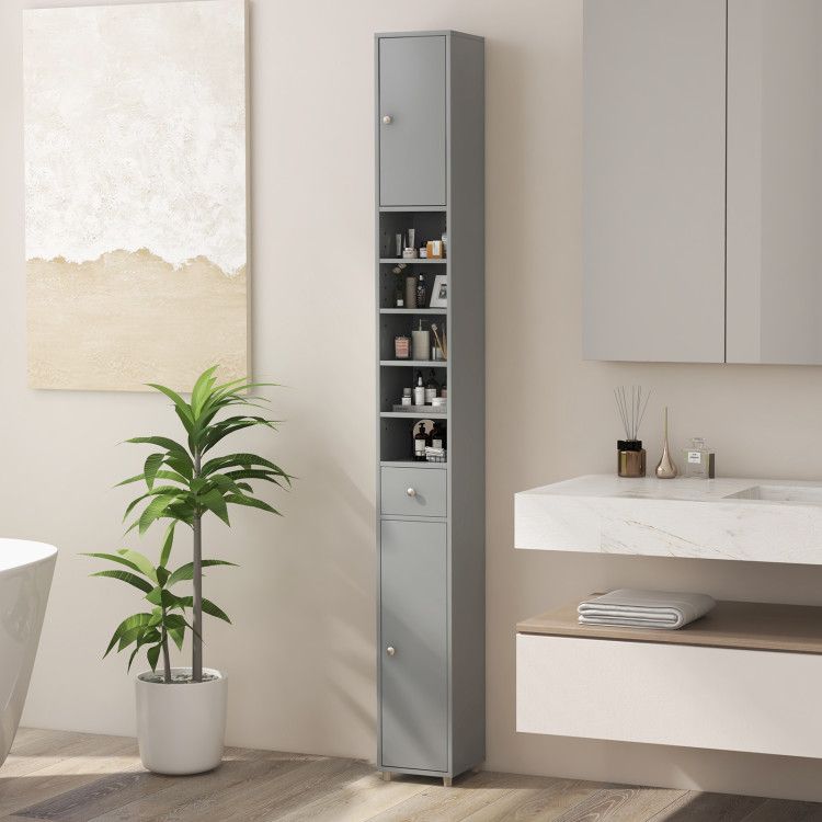 Slim Freestanding Bathroom Cabinet with Adjustable Shelves and Drawer