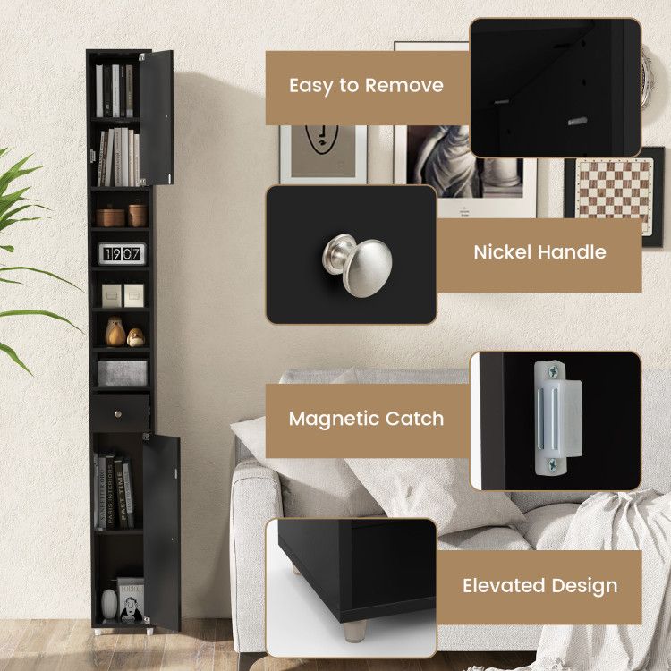 Slim Freestanding Bathroom Cabinet with Adjustable Shelves and Drawer
