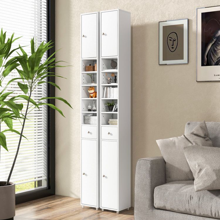 Slim Freestanding Bathroom Cabinet with Adjustable Shelves and Drawer