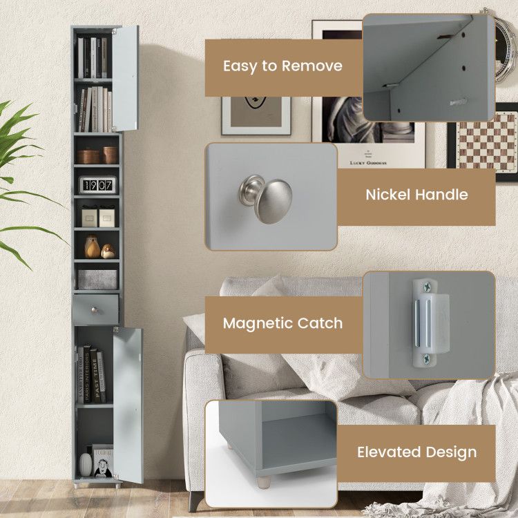 Slim Freestanding Bathroom Cabinet with Adjustable Shelves and Drawer