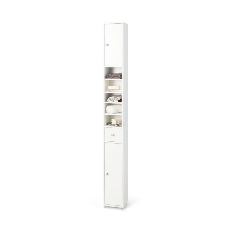 Slim Freestanding Bathroom Cabinet with Adjustable Shelves and Drawer - White