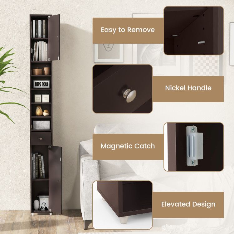 Slim Freestanding Bathroom Cabinet with Adjustable Shelves and Drawer