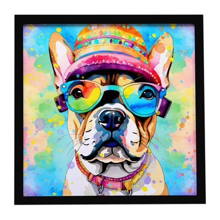 French Bulldog Hippie Dawg Framed Wall Art