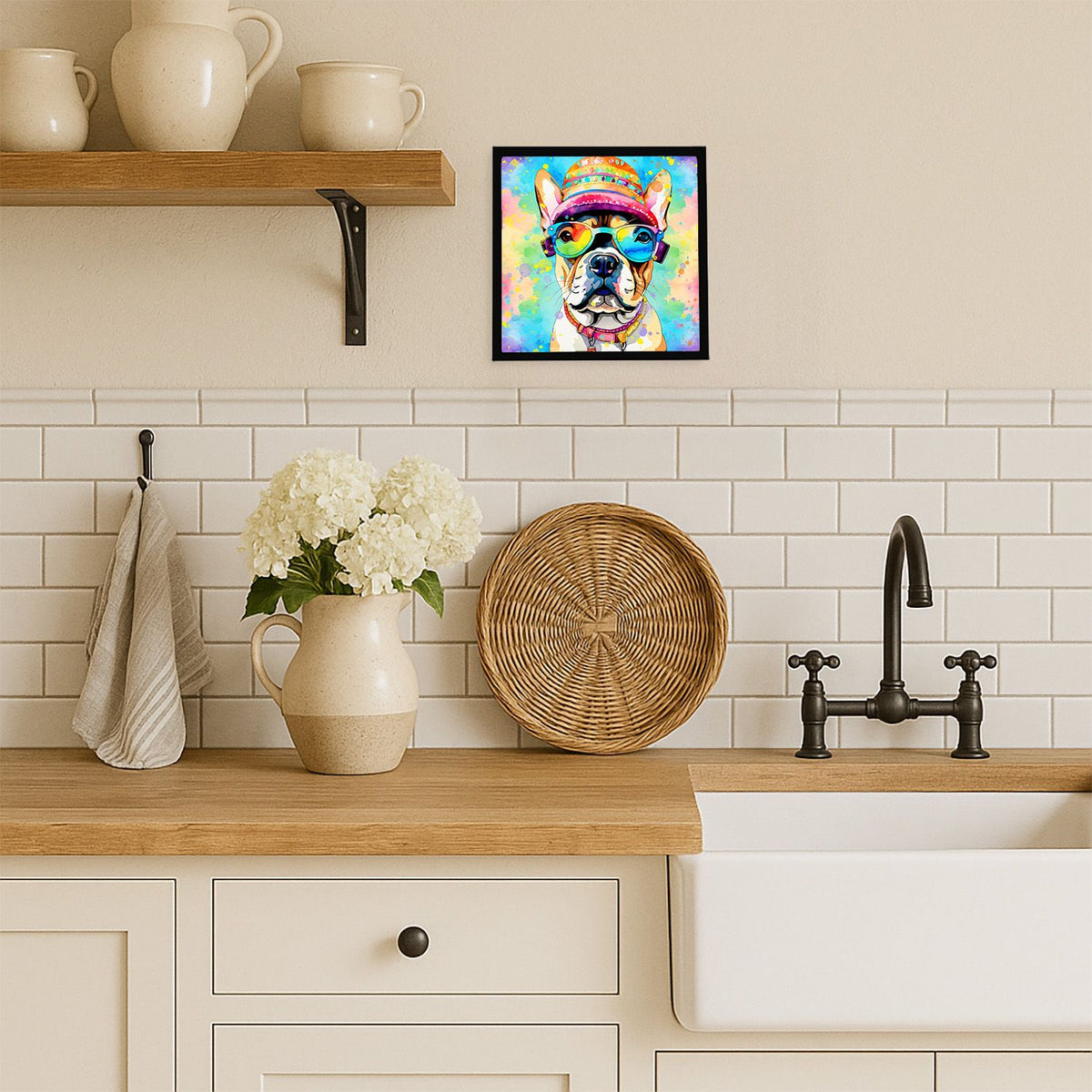 French Bulldog Hippie Dawg Framed Wall Art