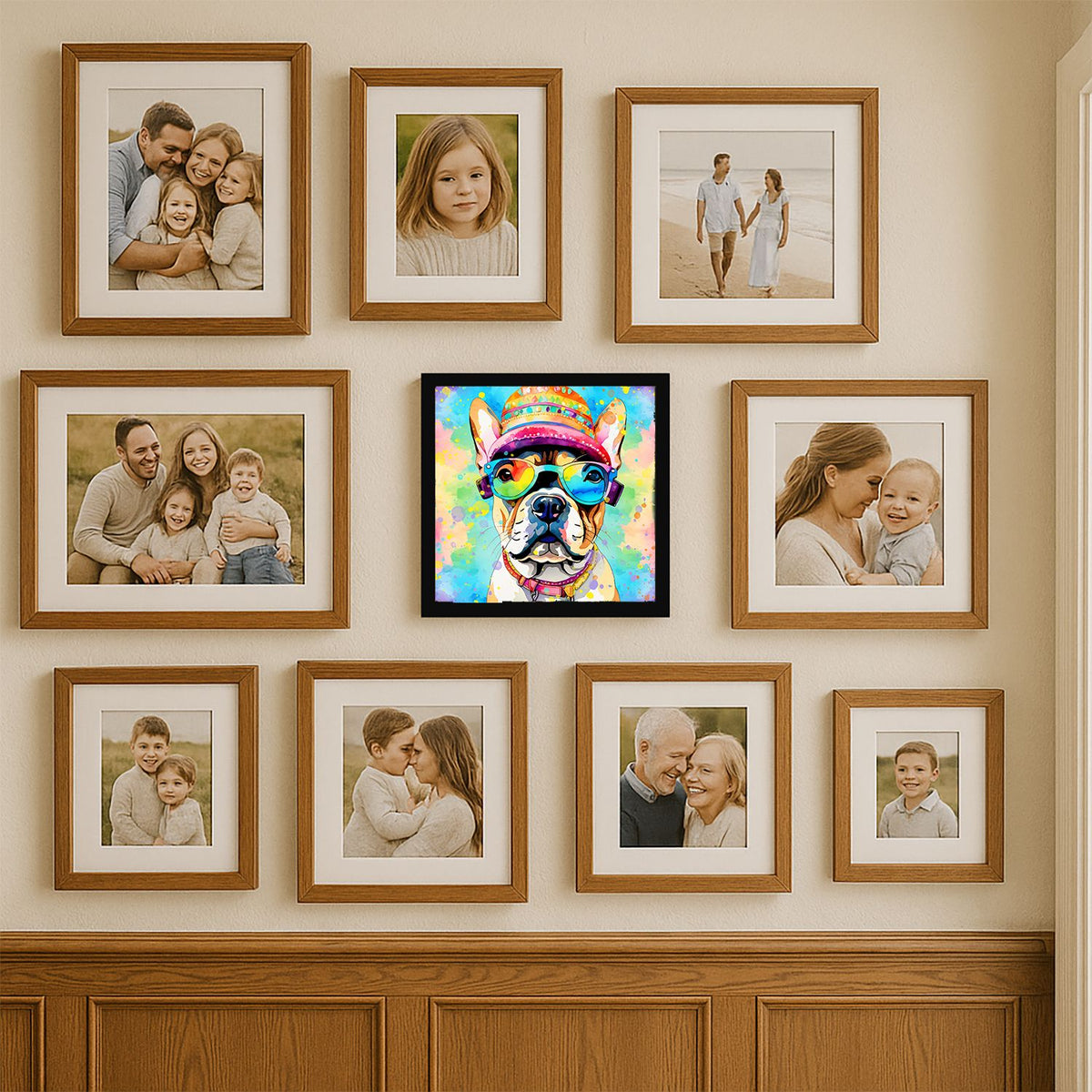 French Bulldog Hippie Dawg Framed Wall Art