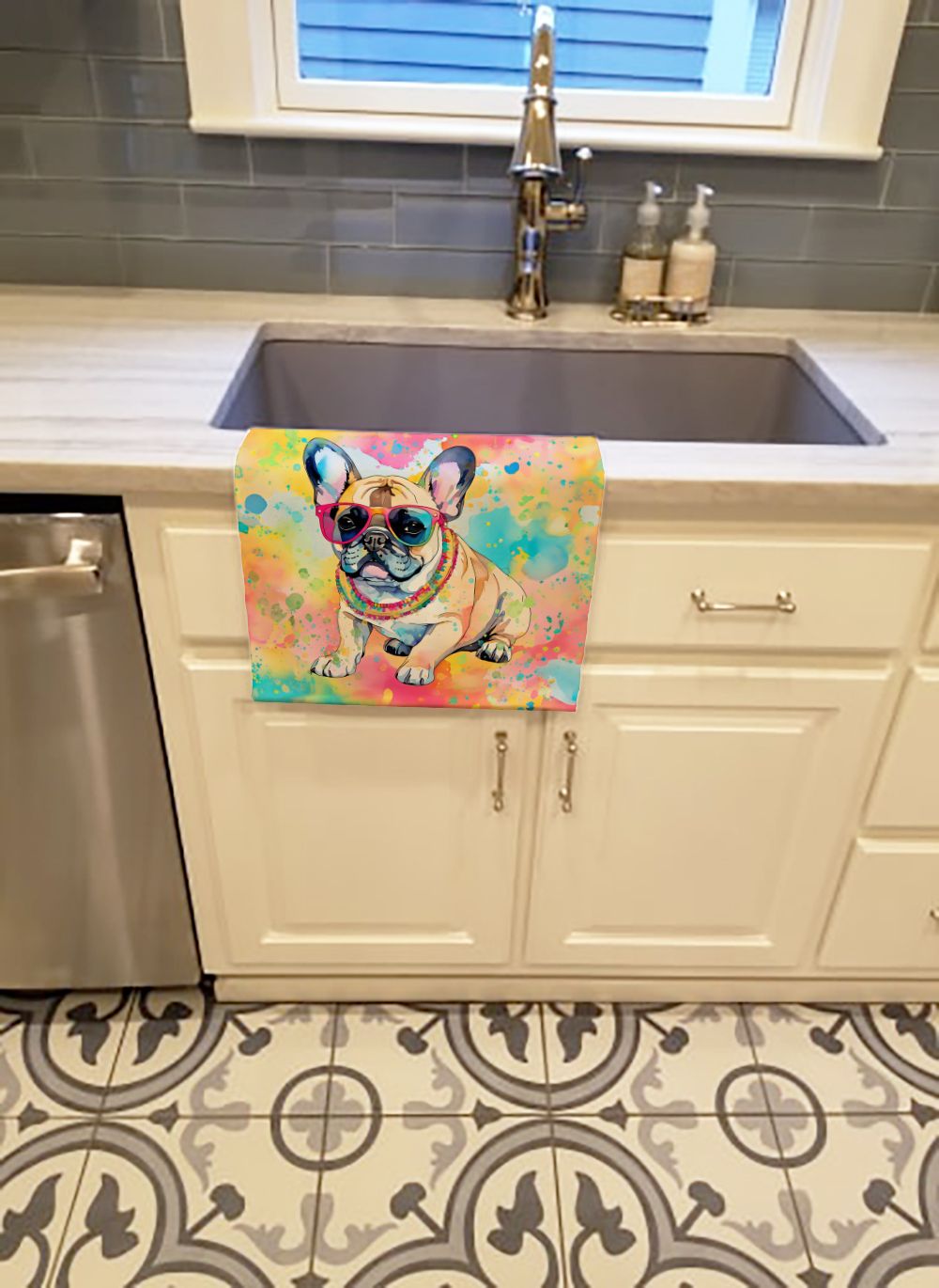 French Bulldog Hippie Dawg Two-Sided Kitchen Towel