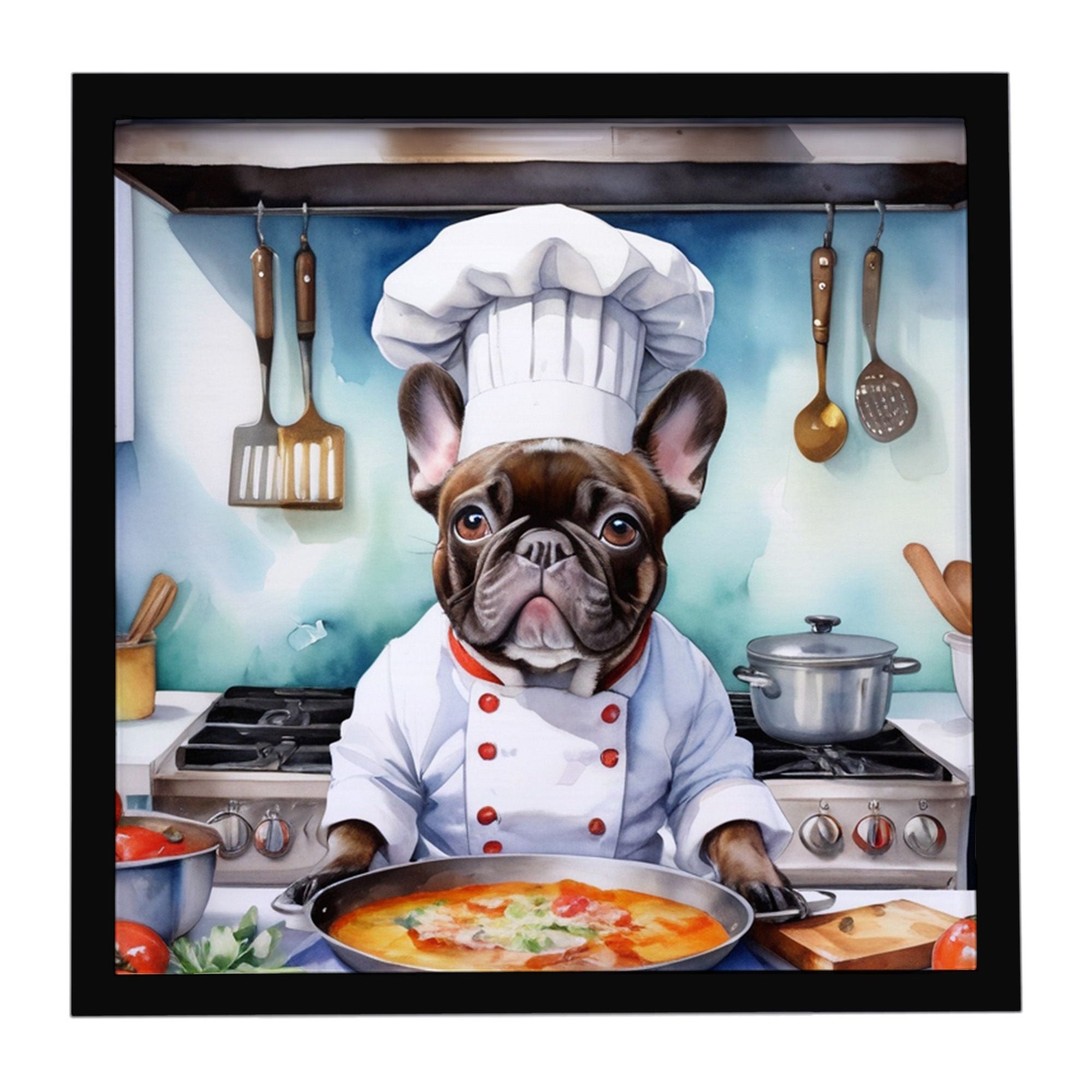 Square The Chef Framed Metal Print Wall Art - Ready to Hang for Kitchen Bathroom Office