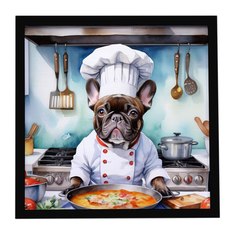 Square The Chef Framed Metal Print Wall Art - Ready to Hang for Kitchen Bathroom Office