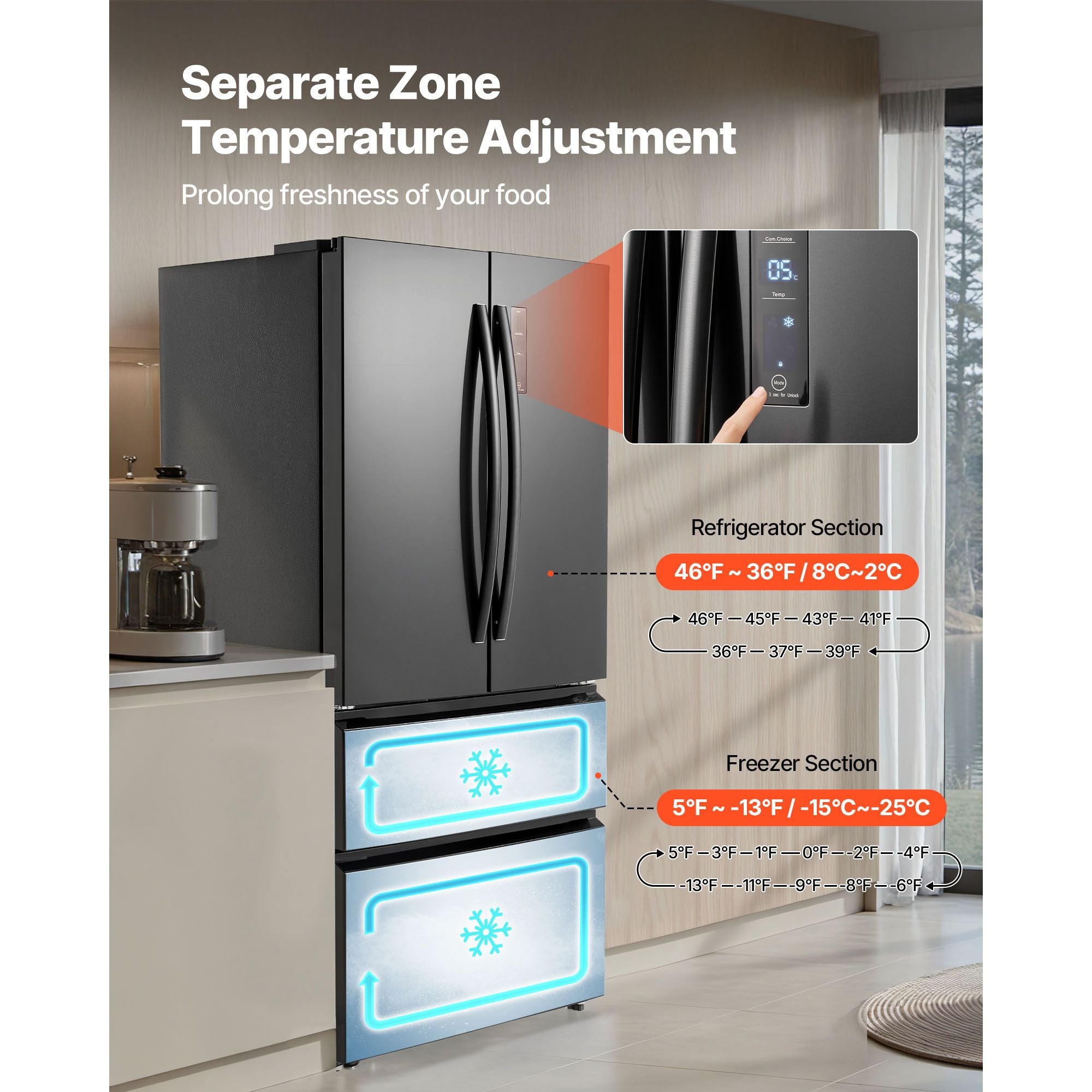 18.9 Cu.. French Door Refrigerator with Smart Cooling and LED Display