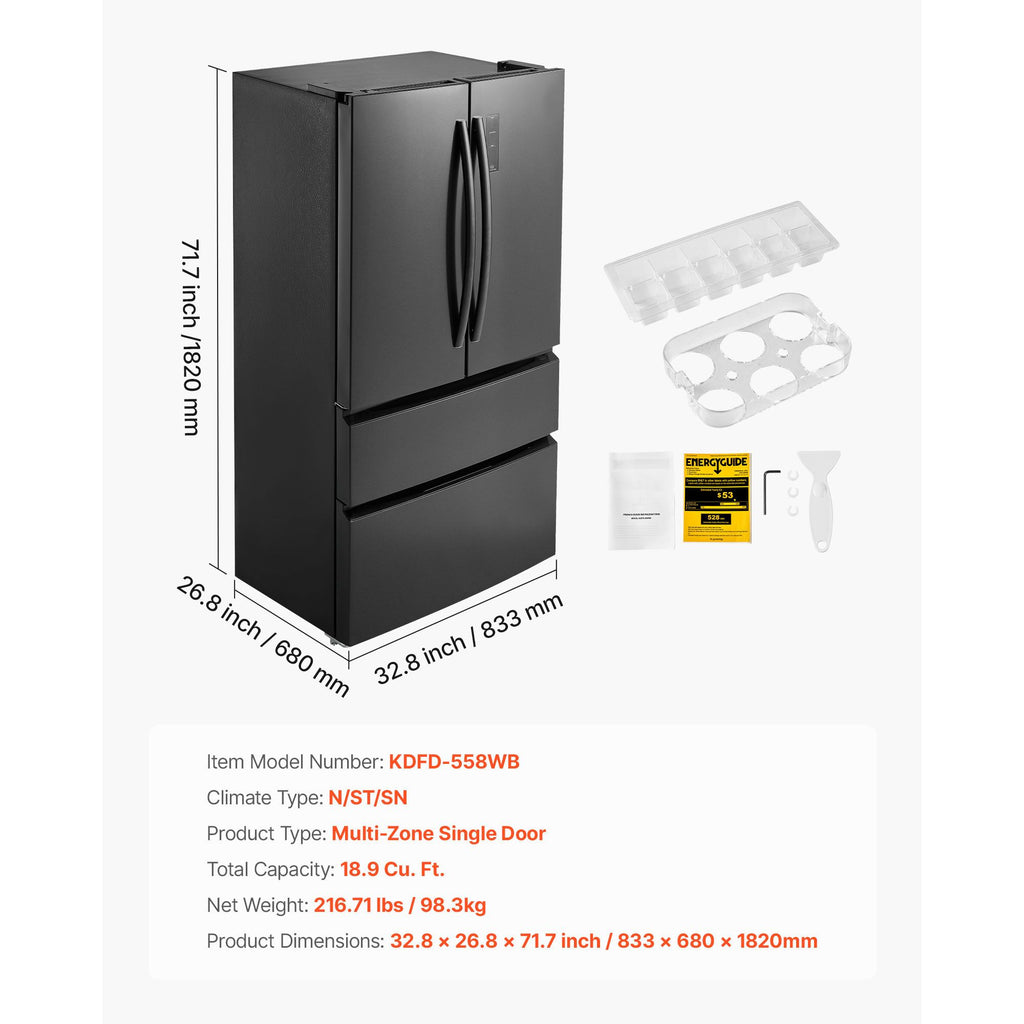 18.9 Cu.. French Door Refrigerator with Smart Cooling and LED Display