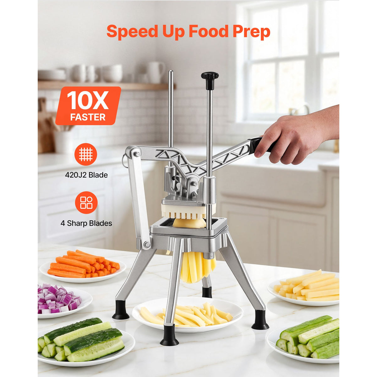 Four-Blade Lever French Fry and Vegetable Cutter