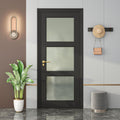 Solid Core French Interior Door with Frosted Glass - Pre-Finished MDF, Black Primed - 24 X 80 X 5