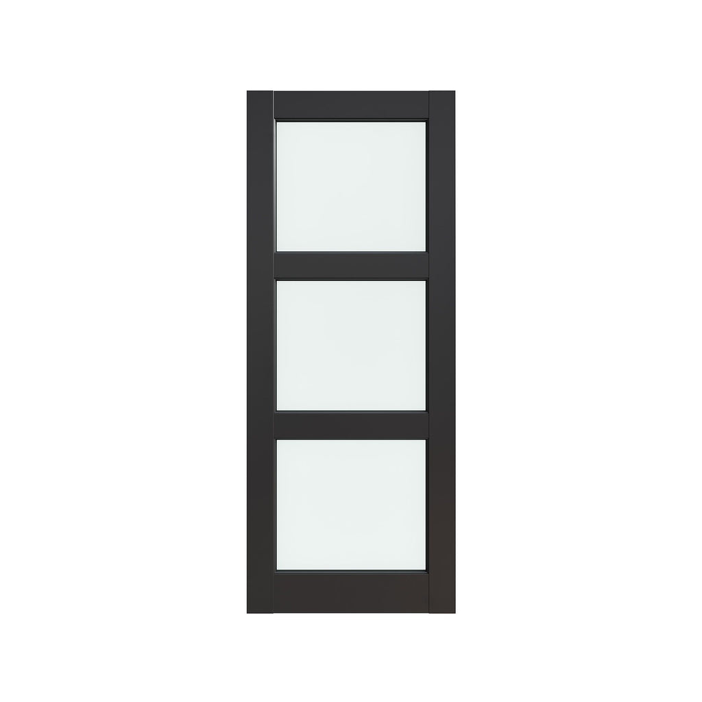 Solid Core French Interior Door with Frosted Glass - Pre-Finished MDF, Black Primed
