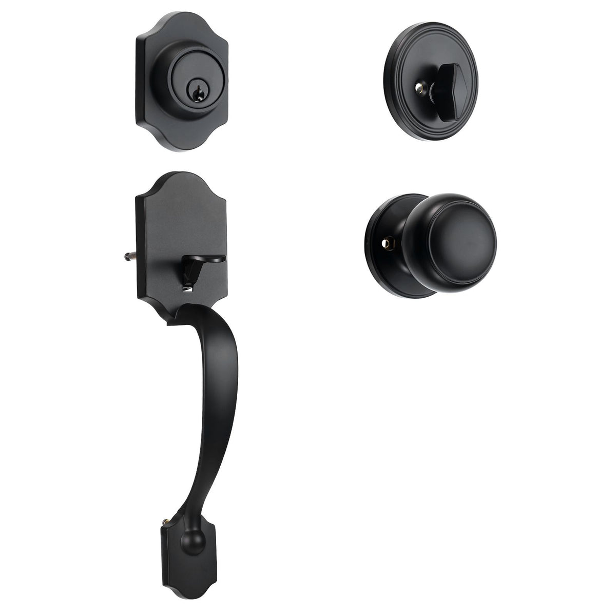 Matte Black Adjustable Front Door Handle and Deadbolt Set