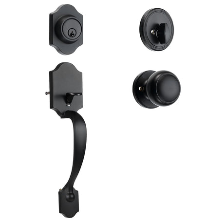 Matte Black Adjustable Front Door Handle and Deadbolt Set