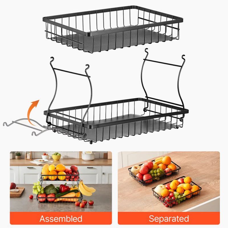 Multi-Tier Fruit Basket with Metal Frame for Kitchen Countertop