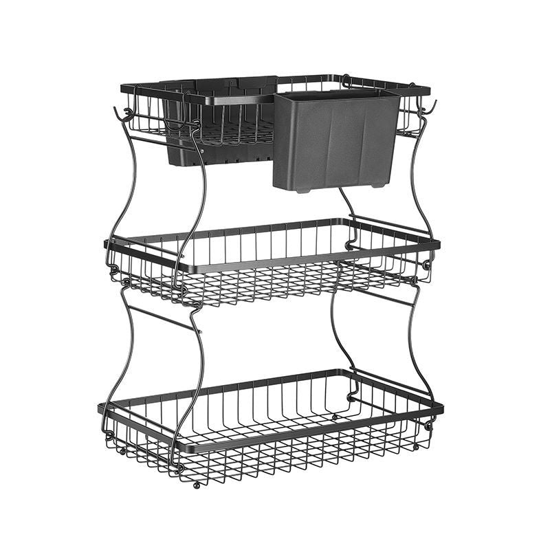 Multi-Tier Fruit Basket with Metal Frame for Kitchen Countertop - Matte Black / 3 Layers
