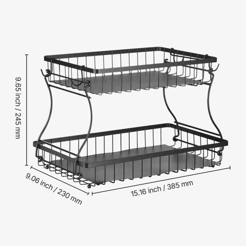 Multi-Tier Fruit Basket with Metal Frame for Kitchen Countertop