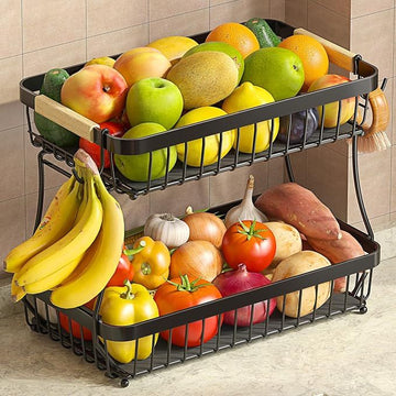 Fruit Basket with Banana Hanger for Kitchen Counter
