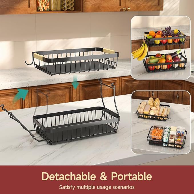 Fruit Basket with Banana Hanger for Kitchen Counter