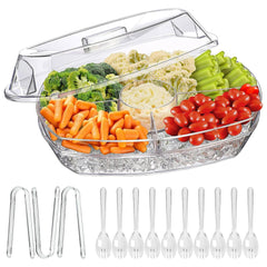 Fruit Ice Serving Tray with Lid and 4 Compartments – Perfect for Parties