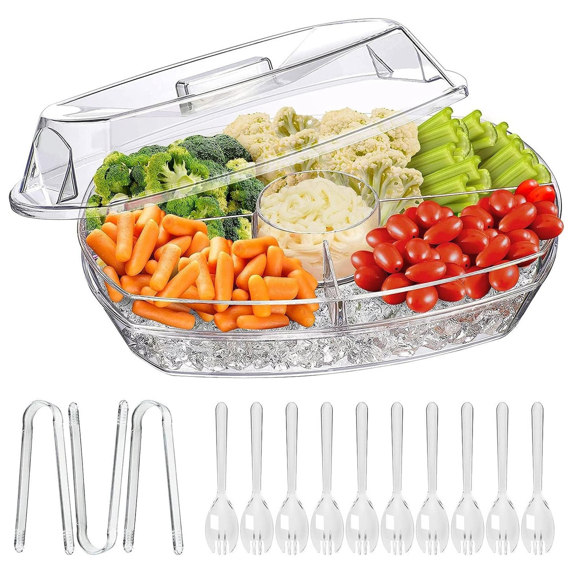 Fruit Ice Serving Tray with Lid and 4 Compartments – Perfect for Parties