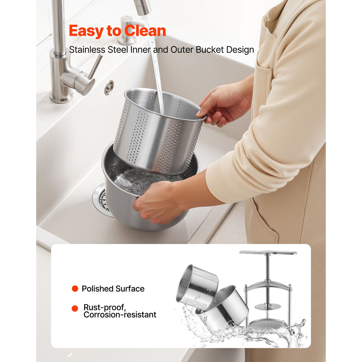 Fruit Wine Press, 0.8 Gallon/3L, Stainless Steel Manual Juice Maker with Powerful T-Shaped