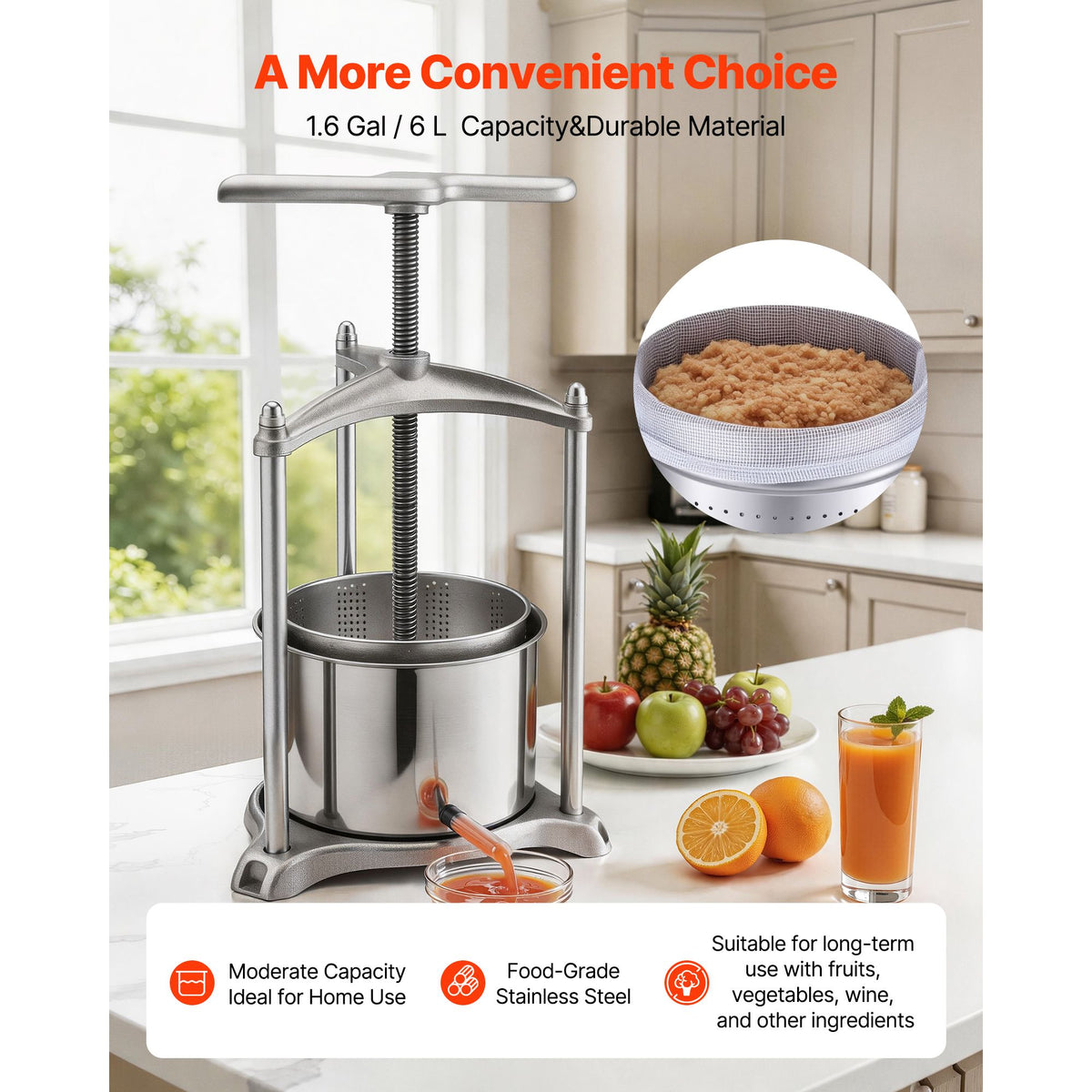 Manual Fruit and Wine Press for Versatile Home Juice Making