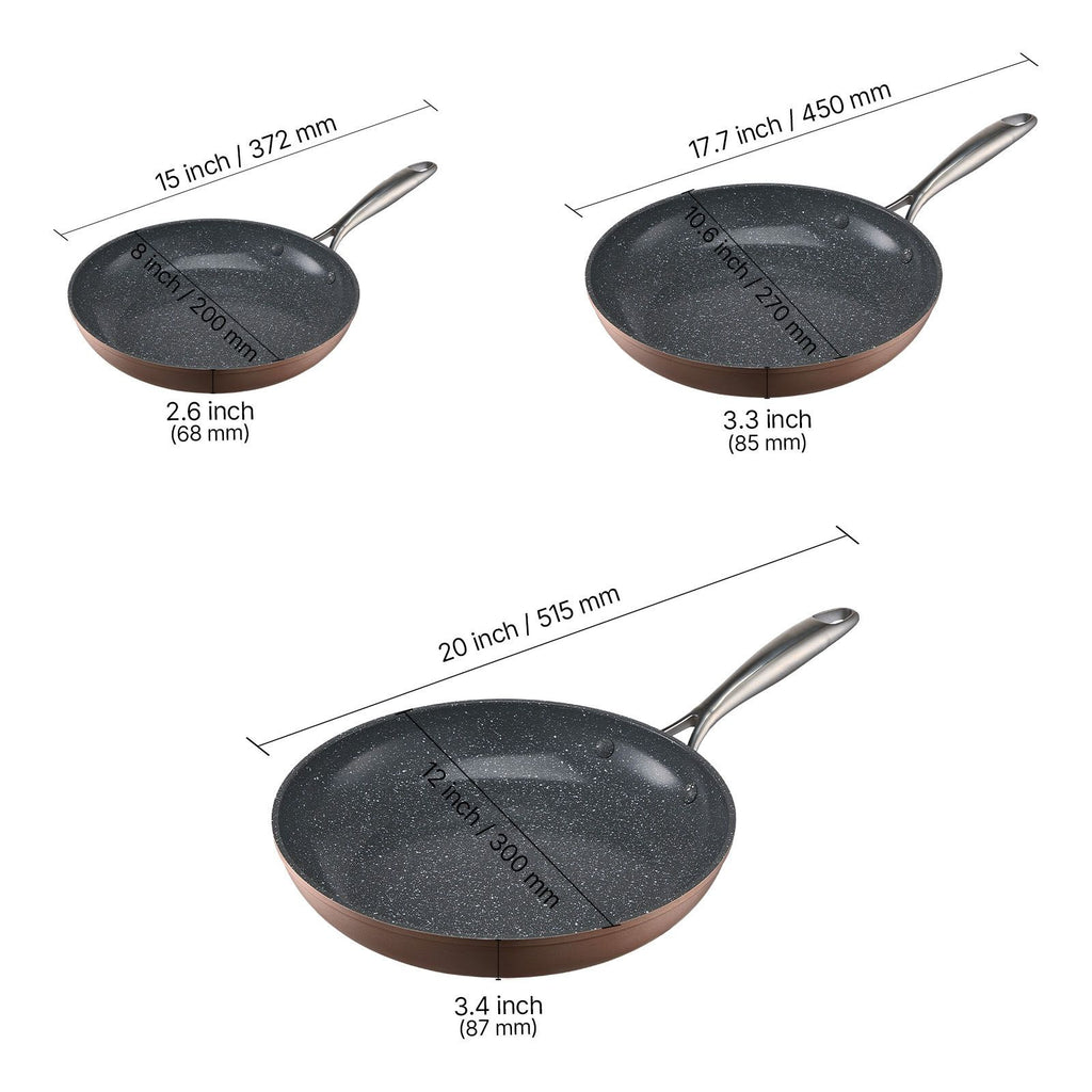 3-Piece Nonstick Ceramic Aluminum Skillet Set (8, 10, ) with Heat-Resistant Handle