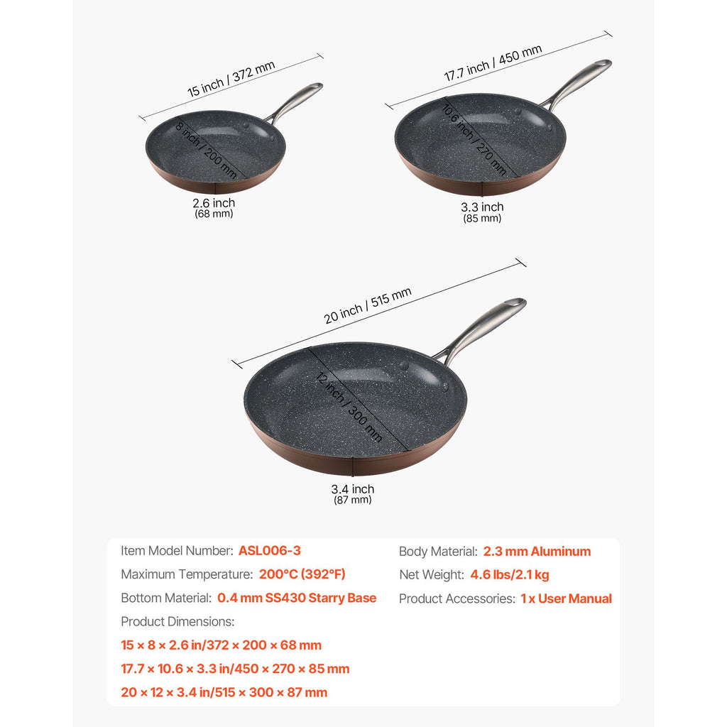 3-Piece Nonstick Ceramic Aluminum Skillet Set (8, 10, ) with Heat-Resistant Handle