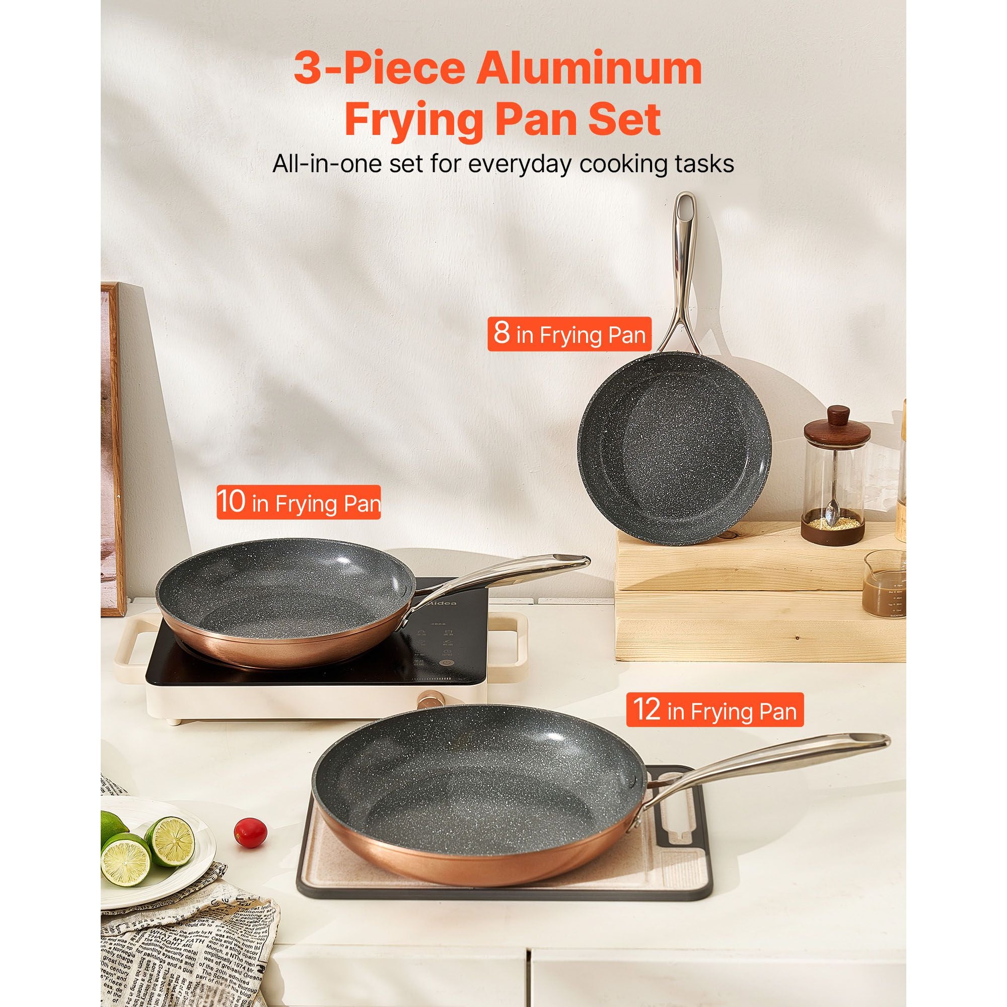 3-Piece Nonstick Ceramic Aluminum Skillet Set (8, 10, ) with Heat-Resistant Handle