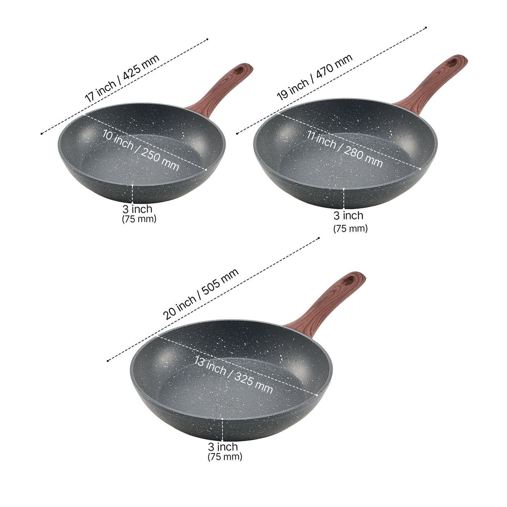 Professional Aluminum Frying Pan Set, 3-Piece (9.5, 11, 12 ) with Nonstick Coating