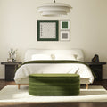 Fuji Oval Storage Bench with Boucle Upholstery and Hidden Storage