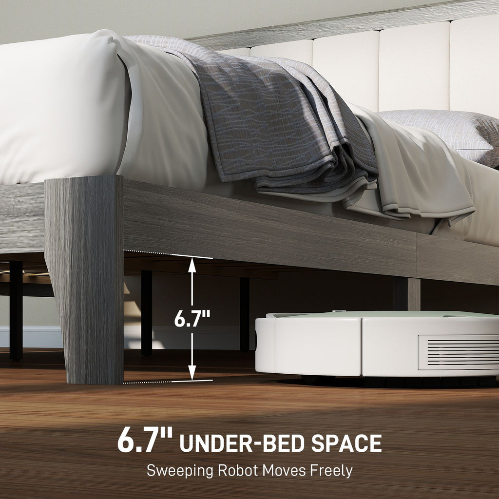 Full Platform Bed with Upholstered Headboard